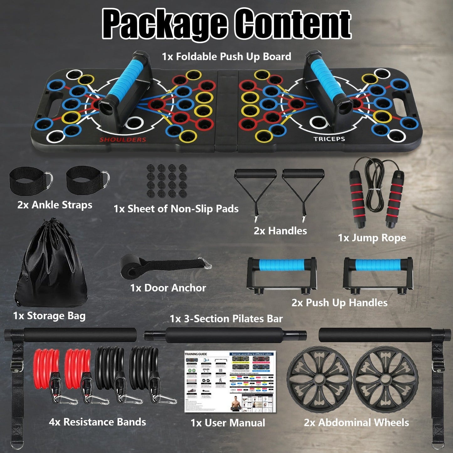 Multifunctional Push-Up Board Home Gym System with Resistance Bands, Abdominal Wheels, Jump Rope and More Zenvana Living