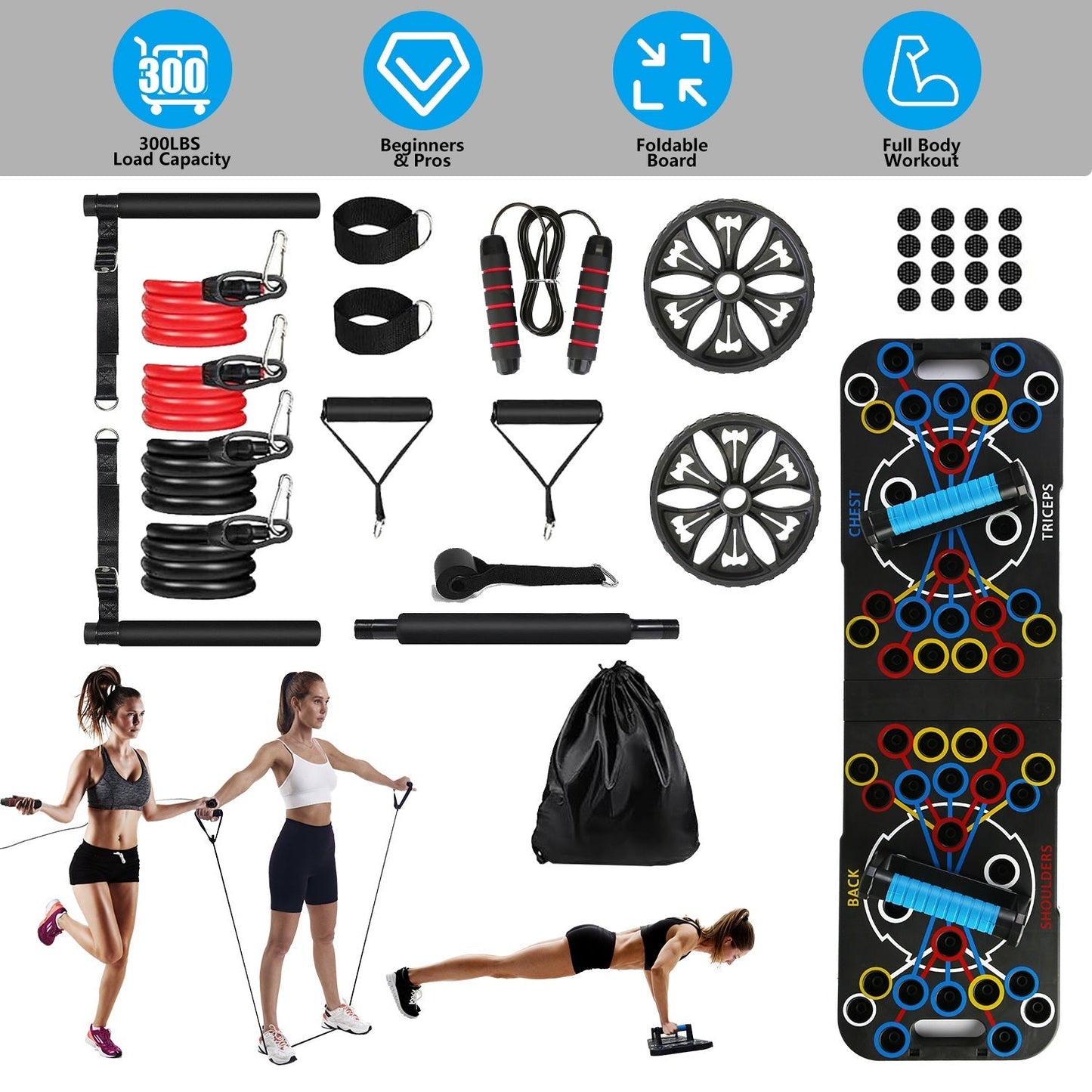 Multifunctional Push-Up Board Home Gym System with Resistance Bands, Abdominal Wheels, Jump Rope and More Zenvana Living