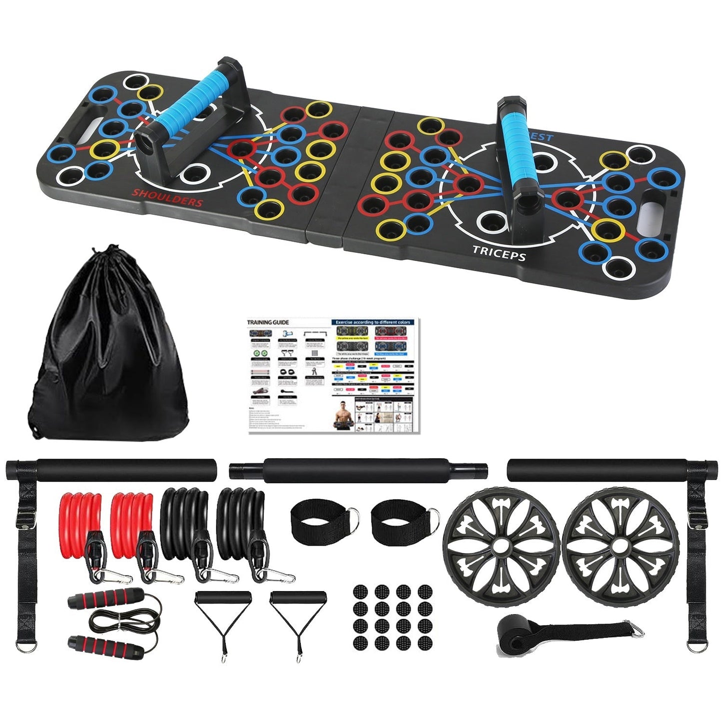 Multifunctional Push-Up Board Home Gym System with Resistance Bands, Abdominal Wheels, Jump Rope and More Zenvana Living
