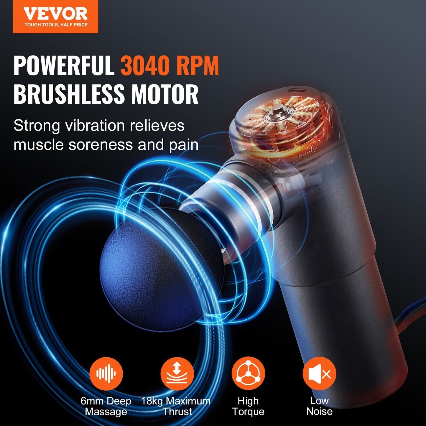 VEVOR Massage Gun Deep Tissue, Percussion Mini Muscle Massage Gun For Athletes - With 4 Speed Levels & 4 Massage Heads, 12V 2500mAh Batteries, Handheld Massage Gun For Pain Relief, Muscle Relaxation Zenvana Living